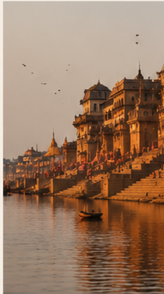 The ghats of Varanasi at golden hour